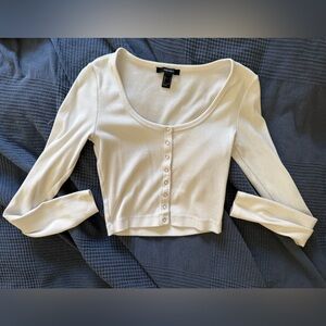 Forever 21 Off-White Ribbed Button-Front Crop Top